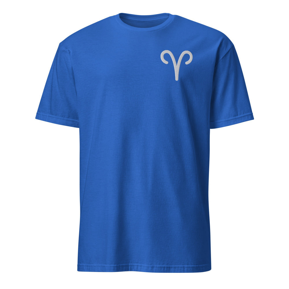 Aries Zodiac Symbol Embroidered TShirt - Royal Color - https://ascensionemporium.net